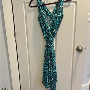 Diane Von Furstenberg Teal and Black tie waist Dress